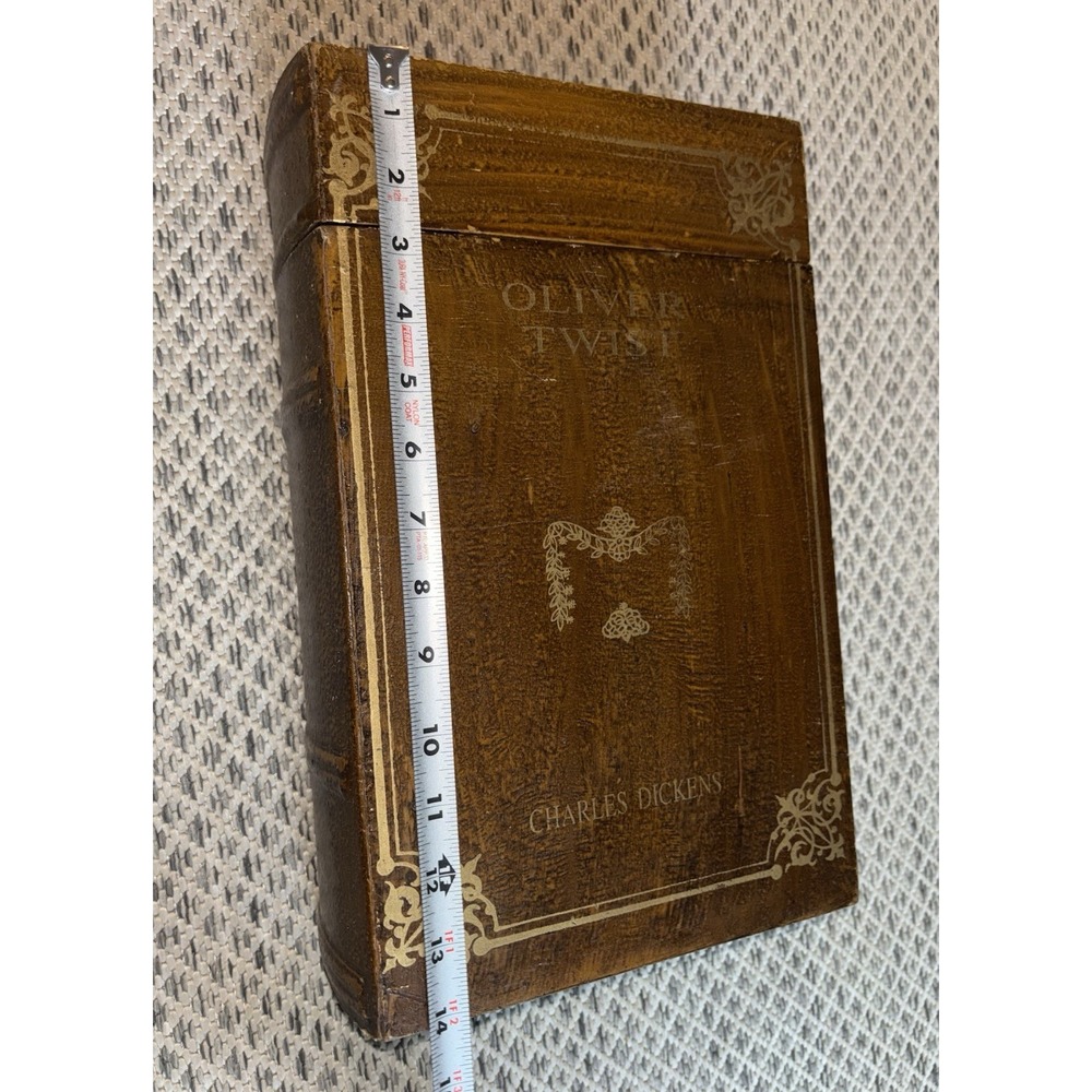 Large Wood Faux Book Box Oliver Twist By Charles Dickens Vintage Latch Buckle - Picture 12 of 16
